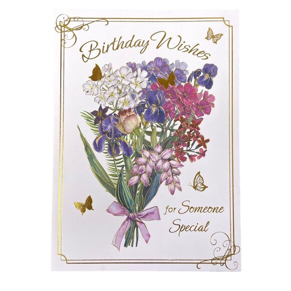 Floral Birthday Wishes Card Gold Foil Outline u Envelope Included A7 Greeting Ca - Picture 1 of 4
